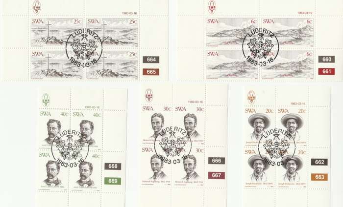 SWA 1983-03-16 Centenary of Lüderitz - SACC 415-419 x4 [SACC R50] Date Stamped
