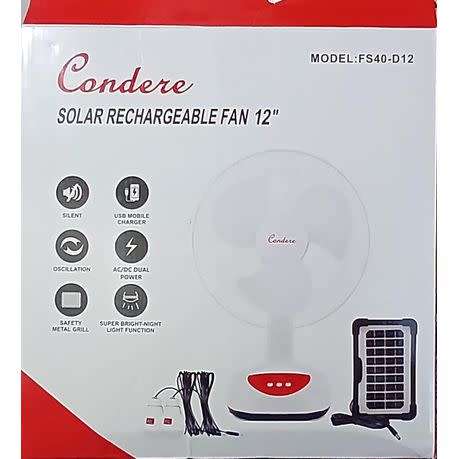 Condere Rechargeable Fan 12` with usb charging port and lights