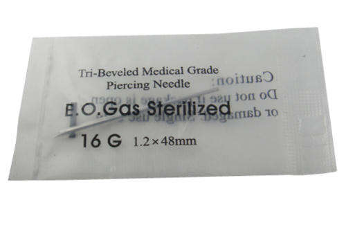 1 Piercing Needle - Sterilized 16gram 1.2 x 48mm Medical Grade