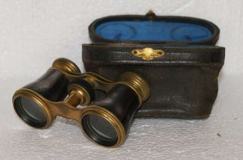 Antique Colmont brass and mother of pearl opera glasses in original case