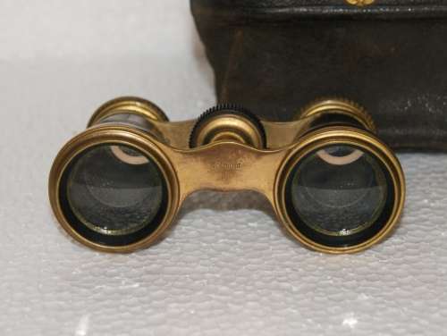 Antique Colmont brass and mother of pearl opera glasses in original case