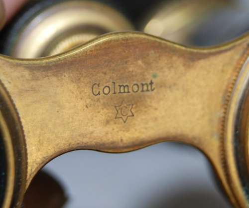 Antique Colmont brass and mother of pearl opera glasses in original case
