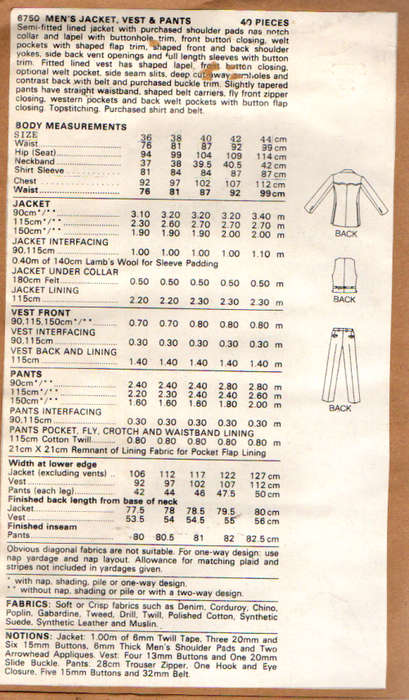 Sewing Pattern Butterick 6750 size 36 Jacket vest and Pants