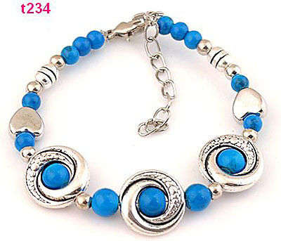 Blue circular Tibetan silver bracelet