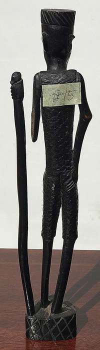 #15 African Art Man holding stick, wood carvings