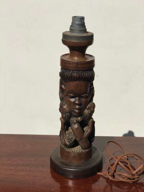 #19 African Art Lamp made of carved wood, wood carvings