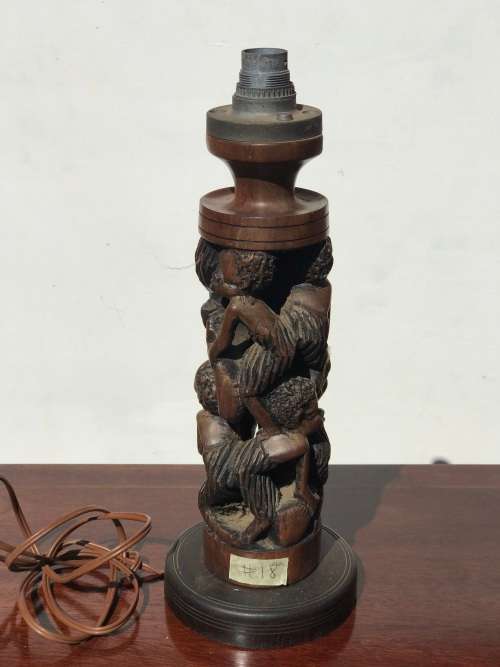 #19 African Art Lamp made of carved wood, wood carvings