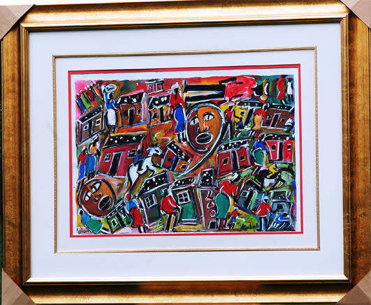 Eli Kobeli painting mix media, signed, image size 46 - 66 cm, framed.