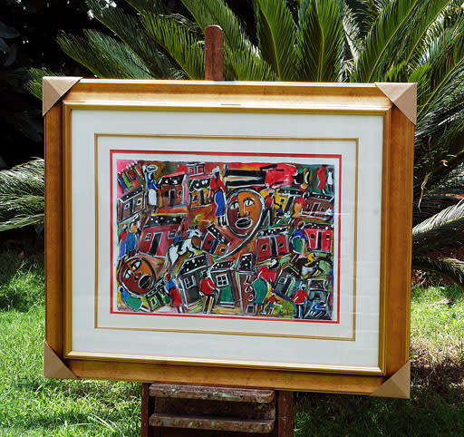 Eli Kobeli painting mix media, signed, image size 46 - 66 cm, framed.