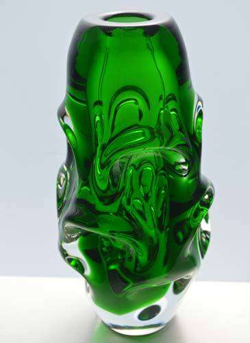 A Dazzling Sparkling Emerald Green Skrdlovice Vase, designed by Jan Beranek (1933-)