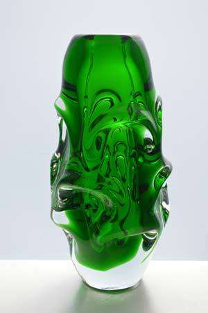 A Dazzling Sparkling Emerald Green Skrdlovice Vase, designed by Jan Beranek (1933-)