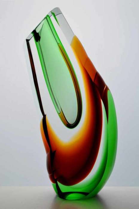EXTRA LARGE HEAVY SOLID MODERNIST SCULPTURAL VASE : MODERN CZECH ART GLASS DESIGN AT ITS VERY BEST!