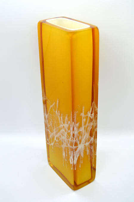 MUSEUM ITEM EXBOR CZECH GLASS SCULPTURAL VASE WITH METAL INCLUSIONS DESIGNED BY PAVEL HLAVA IN 1964