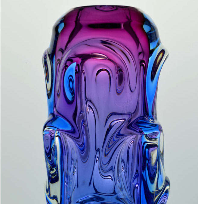 Hallmark Design: Tall and Heavy Skrdlovice Pink and Blue Vase, designed by Jan Beranek in 1959