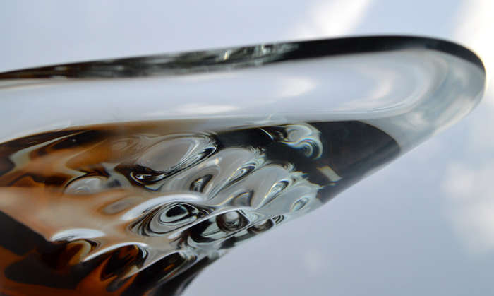 A BEAUTY! WITH LABEL! MAGNIFICENT AMBER & CLEAR CZECH ART GLASS BOWL, DESIGNED BY LADISLAV PALECEK