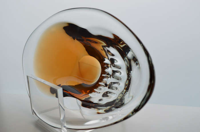 A BEAUTY! WITH LABEL! MAGNIFICENT AMBER & CLEAR CZECH ART GLASS BOWL, DESIGNED BY LADISLAV PALECEK