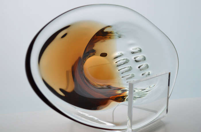 A BEAUTY! WITH LABEL! MAGNIFICENT AMBER & CLEAR CZECH ART GLASS BOWL, DESIGNED BY LADISLAV PALECEK
