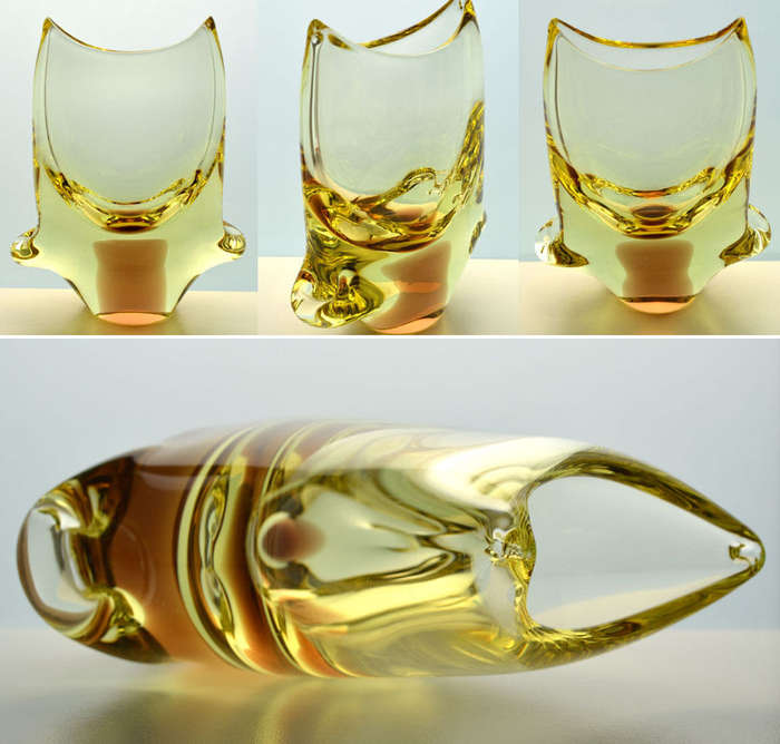ELEGANT 1960s ZBS CITRINE CZECH ART GLASS SCULPTURAL OBJECT: DESIGN PROF M KLINGER (1922-1999)