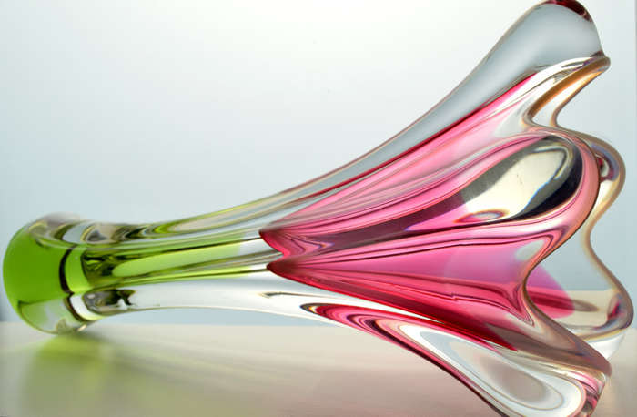HUGE XXXL CZECH ART GLASS CHRIBSKA SCULPTURAL VASE DESIGNED BY PROF JOSEF HOSPODKA IN THE MID 1970s