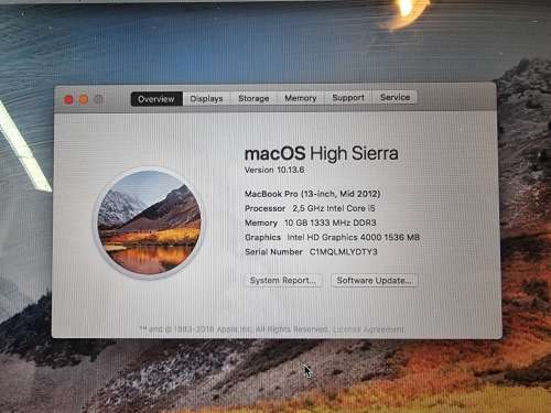 Macbook Pro 13 inch Mid 2012 10GB RAM 256GB SSD