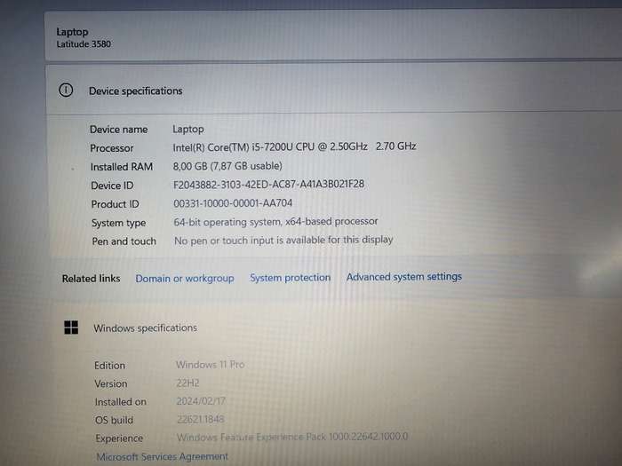 Dell Latitude 3580 i5-7200 8GB RAM 128GB SSD