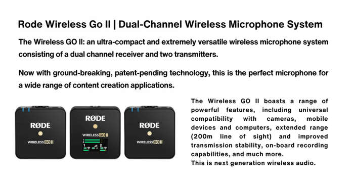 BARGAIN | Rode Wireless Go II Dual-Channel Wireless Microphone System (Never used)