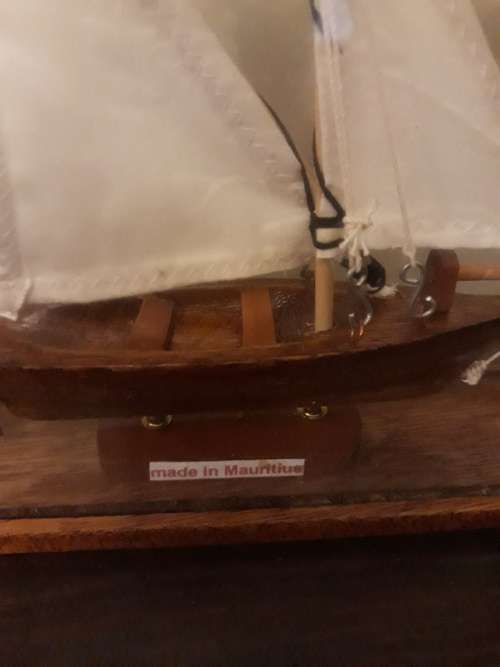 Vintage Hand-Made Wooden Ship in a Glass Box
