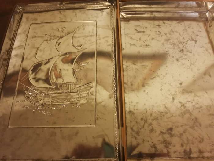 Large Vintage Tin with a Ship 25x35cm
