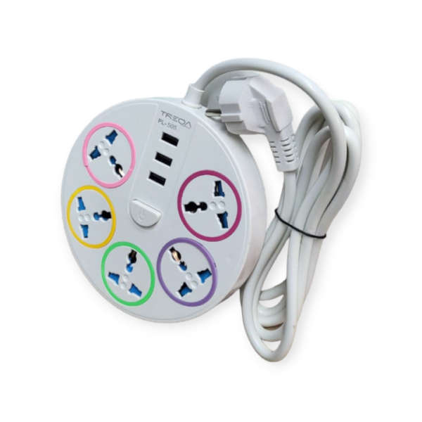 Round 5 Power Sockets + 3 Usb Ports With 2M Cable