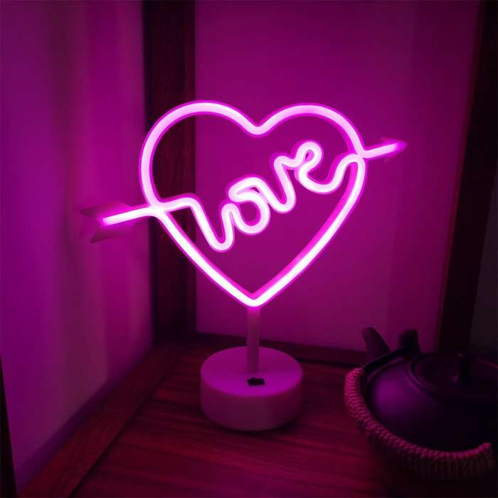 Creative Usb Dc Cable Or Battery Powered Cupid Heart Neon Light With Base
