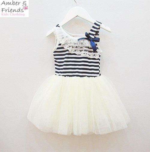 White Tulle With Stripes Dress
