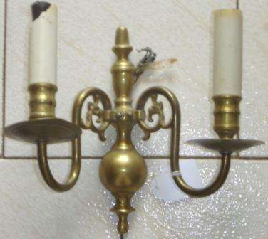 Two Brass Chandeliers each holding 2 arms for globes.
