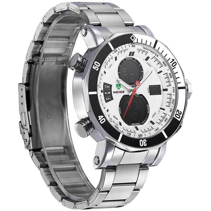 WEIDE Men's HAMMERHEAD Dual Time White Steel Dual Time + ALARM Watch BRAND NEW official SA store