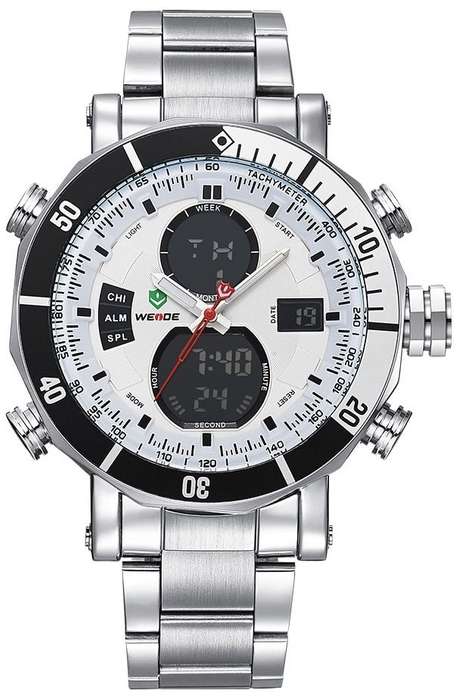 WEIDE Men's HAMMERHEAD Dual Time White Steel Dual Time + ALARM Watch BRAND NEW official SA store
