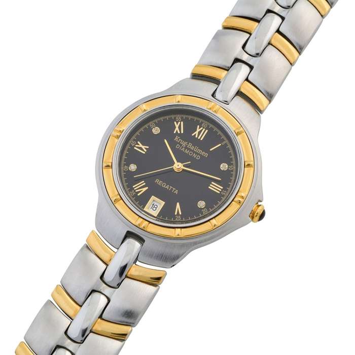NEW RRP £405GBP Krug Baumen Men`s Regatta 4X Genuine Diamond Black Dial Two Tone Watch BRAND NEW!!