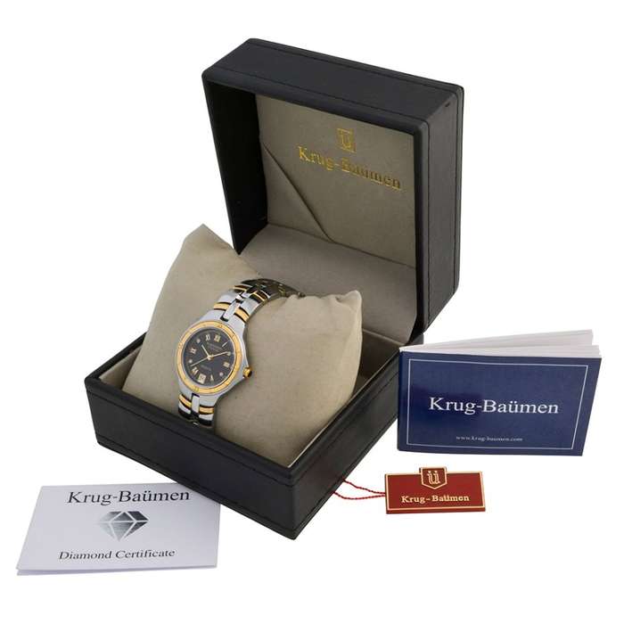 NEW RRP £405GBP Krug Baumen Men`s Regatta 4X Genuine Diamond Black Dial Two Tone Watch BRAND NEW!!