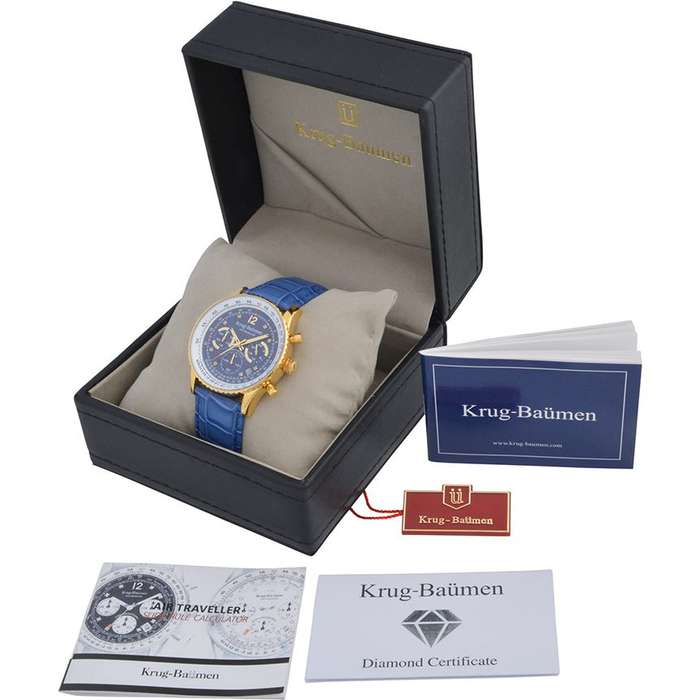 Retail: R11,000.00 Krug-Baumen Men's Air Traveller Diamond Blue Edition Watch BRAND NEW