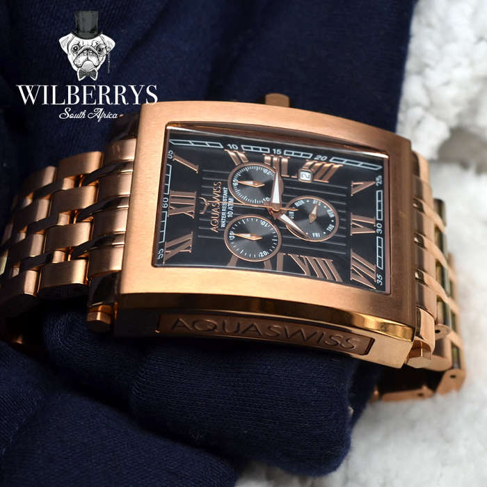 Retail: R24,500.00 Aquaswiss AQUANAUT Tanc XG 18k Rose Gold pl. THICK/HEAVY Chrono Watch BRAND NEW
