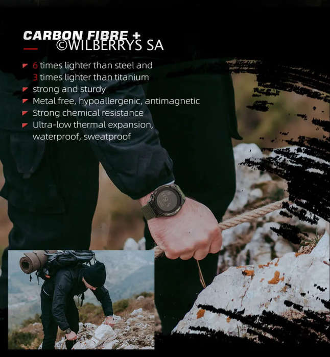 Tactical watch compass, carbon fiber North Edge mountain Alps watch black nylon