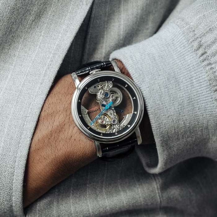 ***must see!*** rrp: R12,500.00 THOMAS EARNSHAW MEN`S FOWLER BRIDGE OPEN HEART Silver / Black Watch