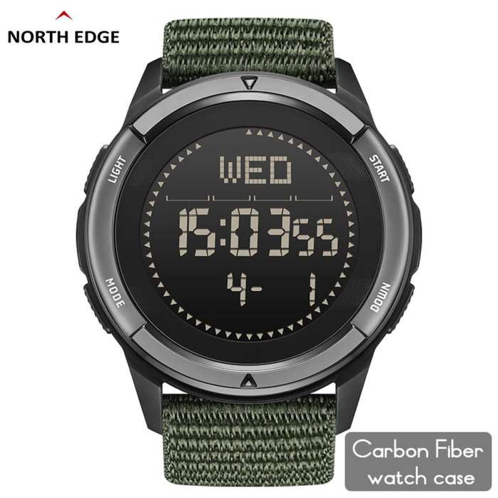 Tactical watch compass, carbon fiber North Edge mountain Alps watch green nylon