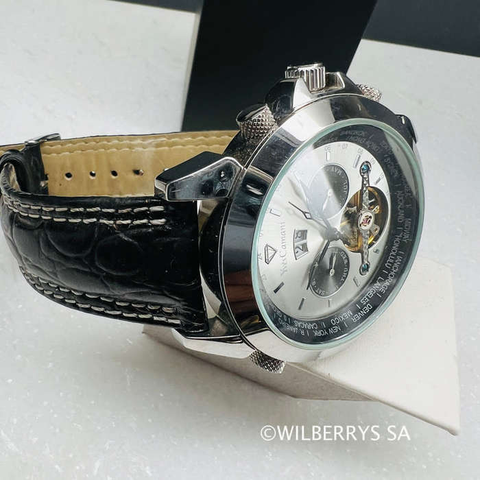 non functional Yves Camani genuine leather silver surfer watch