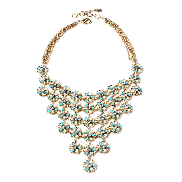 Amrita New York Women's Elitist Luxe Austrian Crystal and Resin Evening Necklace Turquoise/Ivory