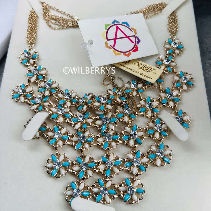 Amrita New York Women's Elitist Luxe Austrian Crystal and Resin Evening Necklace Turquoise/Ivory