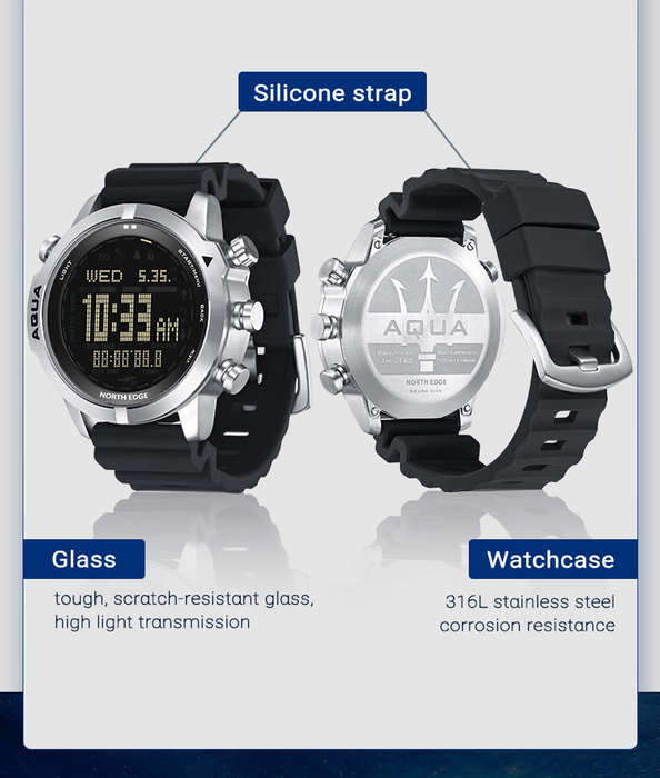 NORTH EDGE Tactical Aqua (Scuba Dive) Watch Black | Silicone Strap