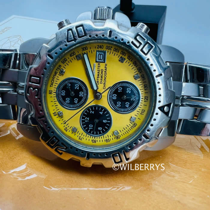 Krug Baumen Mens Sportsmaster Diamond Chronograph Watch Yellow