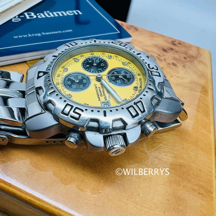 Krug Baumen Mens Sportsmaster Diamond Chronograph Watch Yellow
