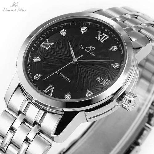 KRONEN & SOHNE Classic Elegant Diamante Steel Watch w/ box, papers, warranty