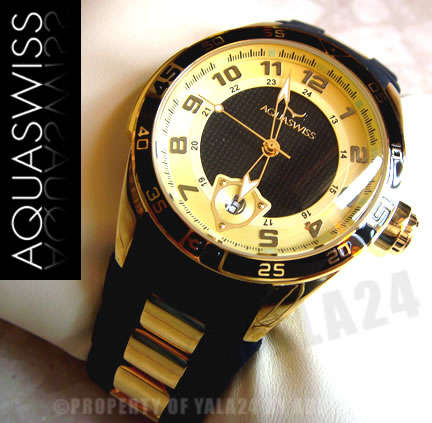 R21,000.00 >> new, genuine AQUASWISS Men's 18k GOLD **Trax-F1** Swiss Watch