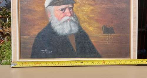 SHIPS CAPTAIN BY J FULLER (1950 - ) - VINTAGE ORIGINAL OIL PAINTING - LARGE (57CM W 47CM H) - FRAMED